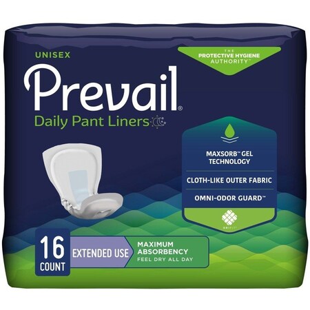 Prevail Daily Pant Liners Moderate Absorbency Incontinence Liner, 28in Length, 16PK PL-115